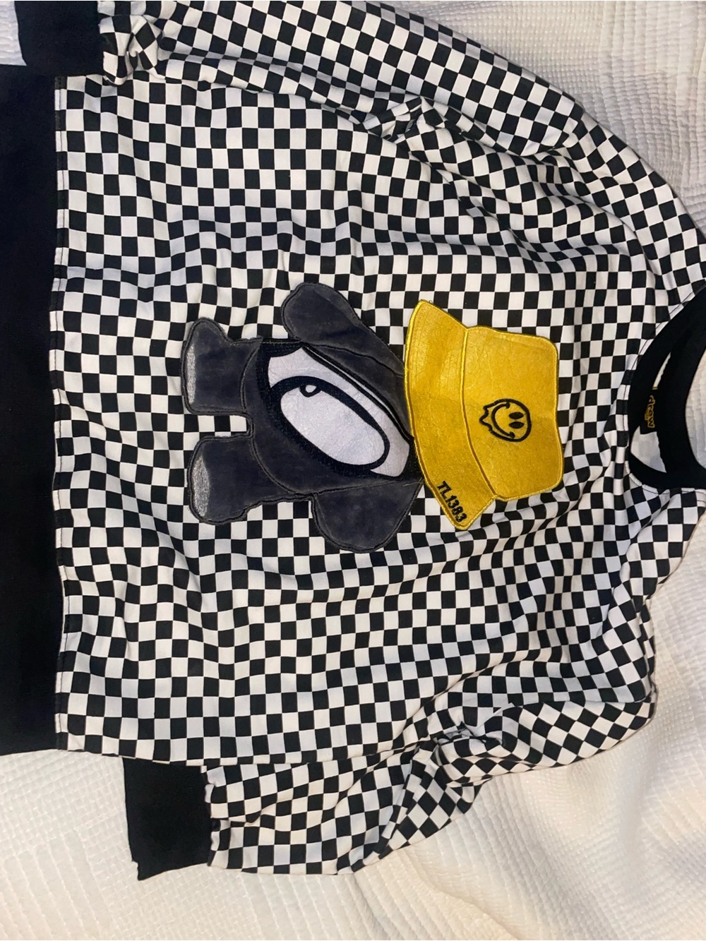 drew house Black and White Checkered Long Sleeve Shirt with Yellow Patch
